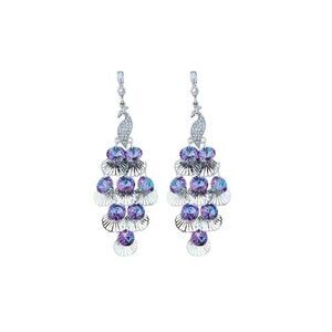 5471 Vintage Peacock Dangle Earrings Crystal Feather Peafowl Statement Drop